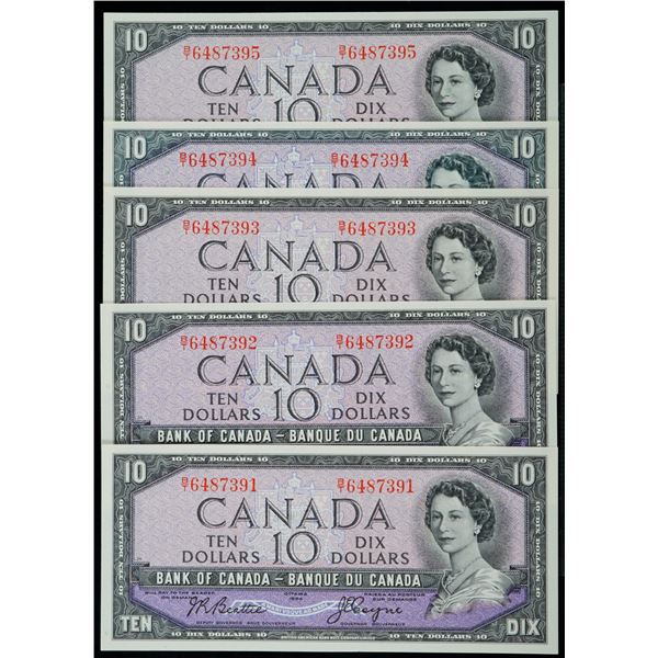 1954 $10 BC-40a #B/T6487391-7395 Lot of 5 consecutive notes Gem Uncirculated or better.