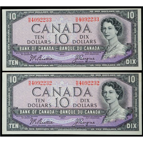1954 $10 BC-40a #N/D4092232-2233  Lot of 2 consecutive notes AU
