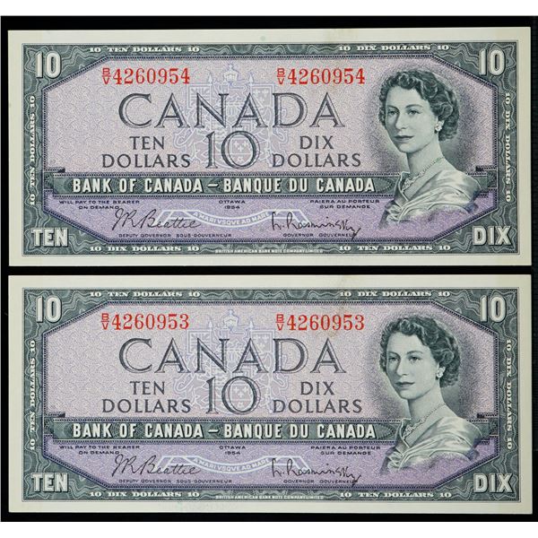 1954 $10 BC-40b #B/V4260953--0954  Lot of 2 consecutive notes Choice to Gem Uncirculated.