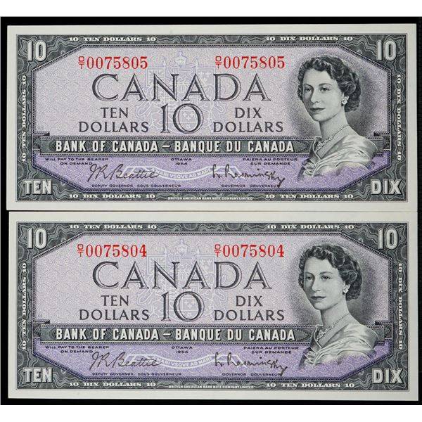 1954 $10 BC-40b #O/T0075804-5805  Lot of 2 consecutive notes Choice to Gem Uncirculated.