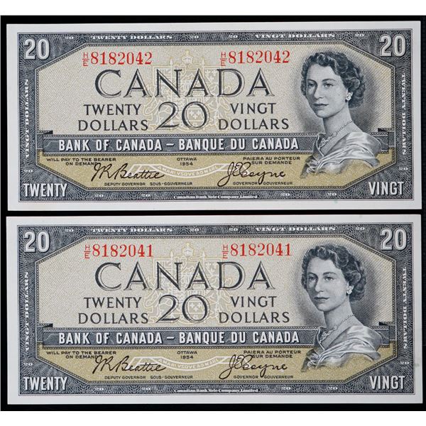 1954 $20 BC-41a #H/E8182041-2042  Lot of 2 consecutive notes Choice to Gem Uncirculated.