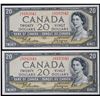 Image 1 : 1954 $20 BC-41a #H/E8182041-2042  Lot of 2 consecutive notes Choice to Gem Uncirculated.