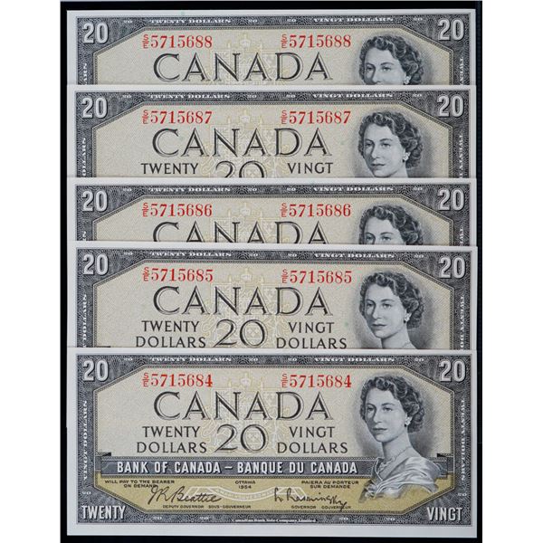 1954 $20 BC-41b #S/E5715684-5688  Lot of 5 consecutive notes Choice to Gem Uncirculated.