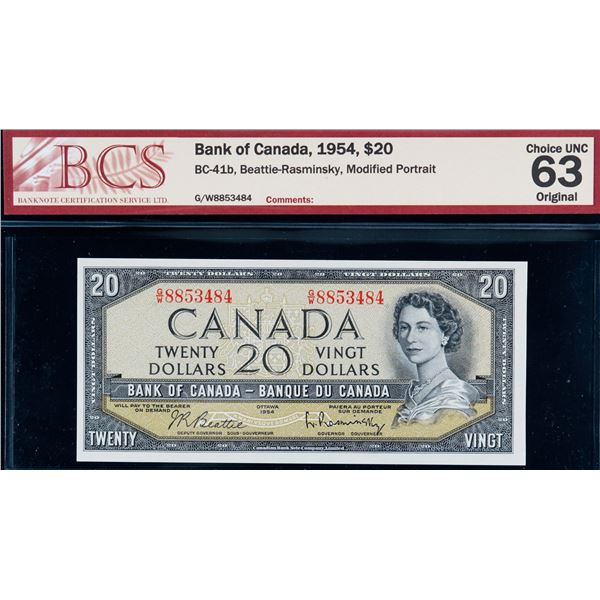 1954 $20 BC-41b #G/W8853484 BCS Choice Uncirculated-63 Original