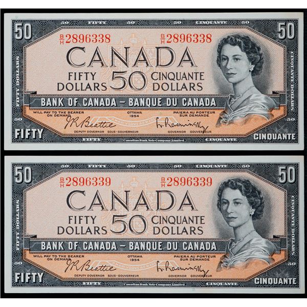 1954 $50 BC-42b #B/H2896338-6339 Lot of 2 consecutive notes Choice to Gem Uncirculated.