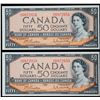 Image 1 : 1954 $50 BC-42b #B/H6872953-2954 Lot of 2 consecutive notes Choice Uncirculated.