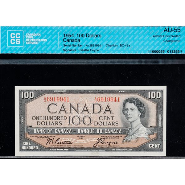 1954 $100 BC-43a #A/J 6919941 CCCS Choice About Uncirculated-55
