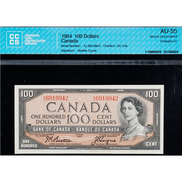 1954 $100 BC-43a #A/J 6919942 CCCS Choice About Uncirculated-55