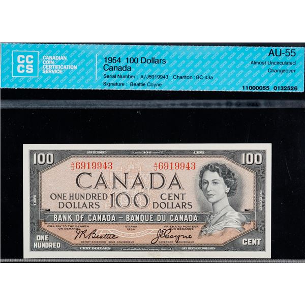 1954 $100 BC-43a #A/J 6919943 CCCS Choice About Uncirculated-55