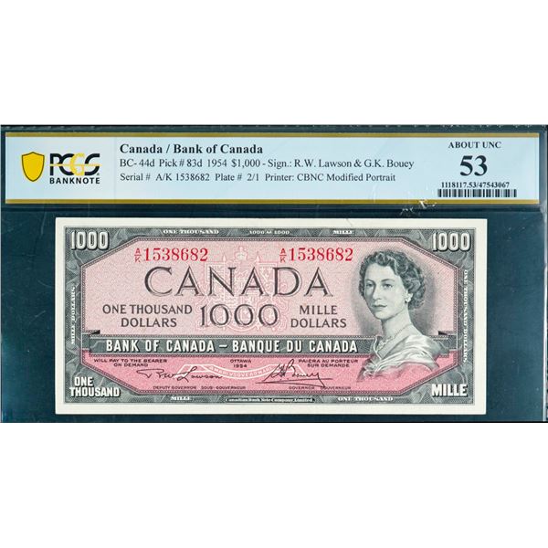 1954 $1000 BC-44d #A/K1538682 PCGS Choice About Uncirculated-53