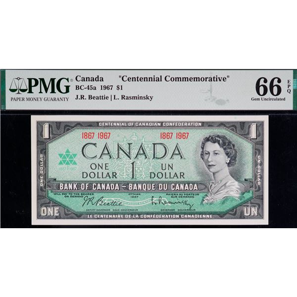1967 $1 BC-45a 1867-1967 PMG Superb Gem Uncirculated-66 "Centennial Commemorative"