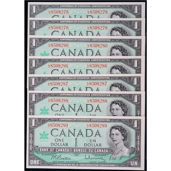 1967 $1 BC-45b #L/O8508278-8289.  7 Consecutive notes in Choice Uncirculated or better.
