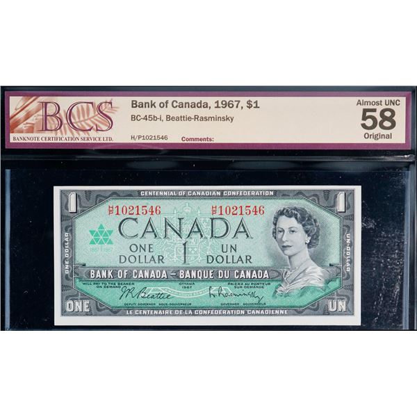 1967 $1 BC-45b-i #H/P1021546 BCS Choice About Uncirculated-58