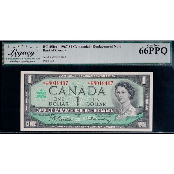 1967 $1 BC-45bA-i #*FP8018407, Legacy Gem Superb Gem Uncirculated-66PPQ.