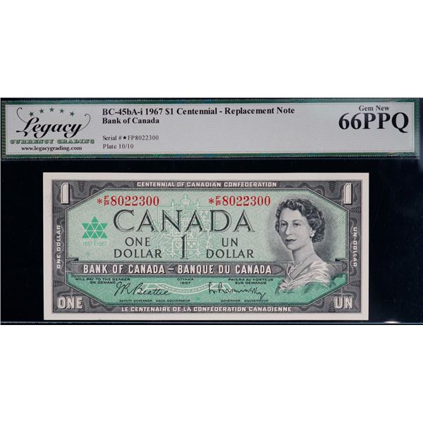1967 $1 BC-45bA-i #*FP8022300, Legacy Gem Superb Gem Uncirculated-66PPQ.