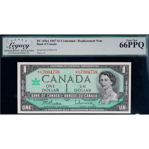1967 $1 BC-45bA-i #*LO7004758, Legacy Gem Superb Gem Uncirculated-66PPQ.