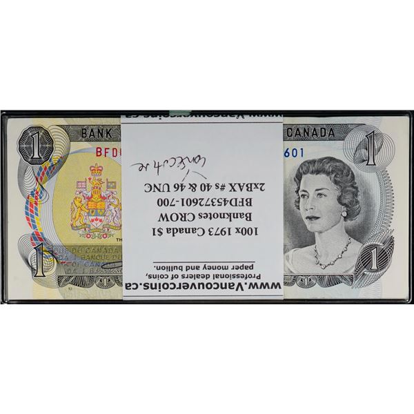 Bundle; 1973 $1 BC-46b #BFD4372601-2700.  Lot of 100 notes Choice to Gem Uncirculated including "Two