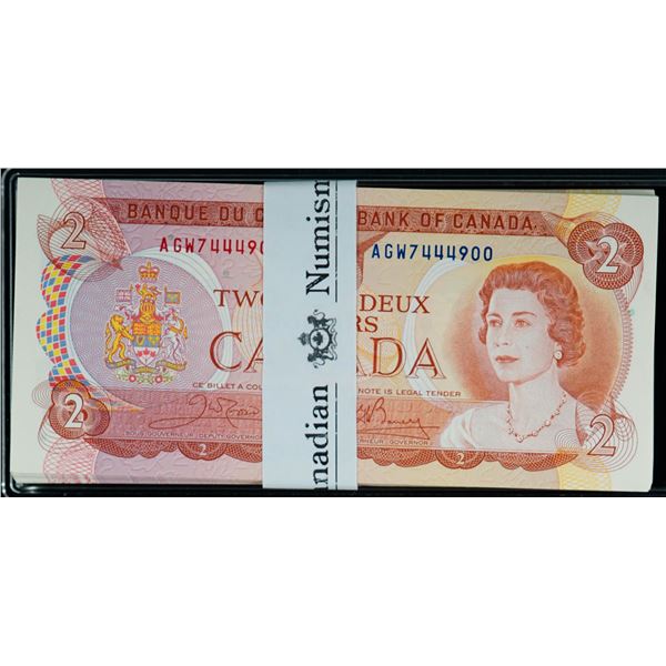 Bundle; 1974 $2 BC-47b #AGW7444900-4999.  Lot of 100 consecutive notes Choice to Gem Uncirculated ex