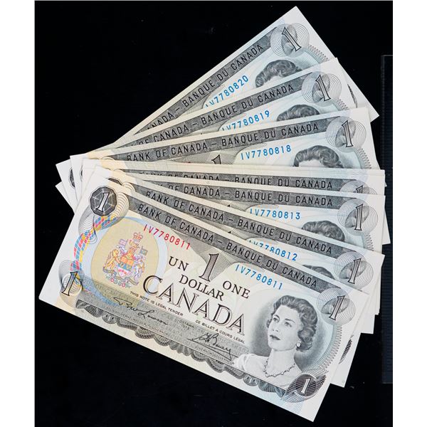 1973 $1 BC-46a #IV7780811-0820.  10 Consecutive notes in Gem Uncirculated or better.
