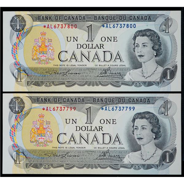1973 $1 BC-46aA *AL6737799-7800 - Lot of 2 consecutive notes Unc to Choice Uncirculated.