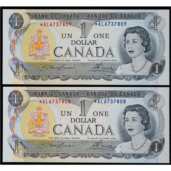 1973 $1 BC-46aA *AL6737808-7809 - Lot of 2 consecutive notes Unc to Choice Uncirculated.
