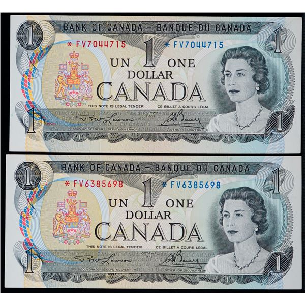1973 $1 BC-46aA *FV - Lot of 2 notes Unc to Choice Uncirculated.