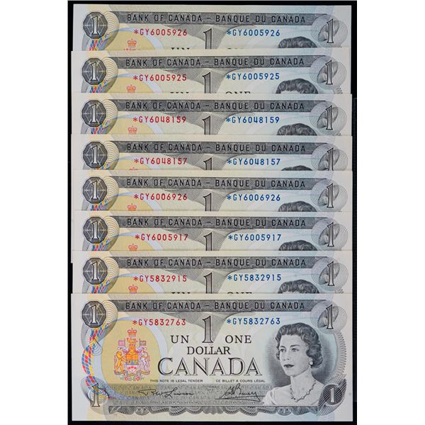 1973 $1 BC-46aA *GY - Lot of 8 notes Choice to Gem Uncirculated.