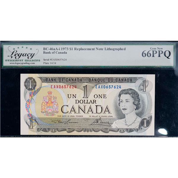 1973 $1 BC-46aA-i #EAX0657624, Legacy Gem Superb Gem Uncirculated-66PPQ