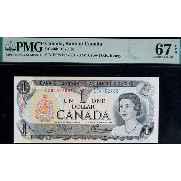 1973 $1 BC-46b #ECN1527831-33, PMG Superb Gem Superb Gem Uncirculated-67EPQ.  Lot of 3 consecutive n