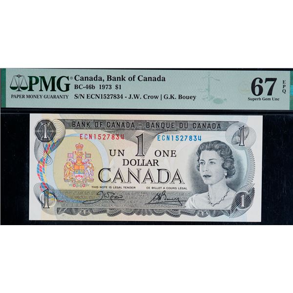 1973 $1 BC-46b #ECN1527834-36, PMG Superb Gem Superb Gem Uncirculated-67EPQ.  Lot of 3 consecutive n