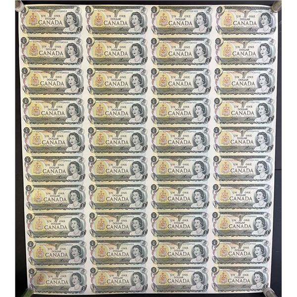 1973 $1 BC-46b Uncut Sheet of 40 Notes.  Typical AU/UNC condition with light handling.  4x10 format.