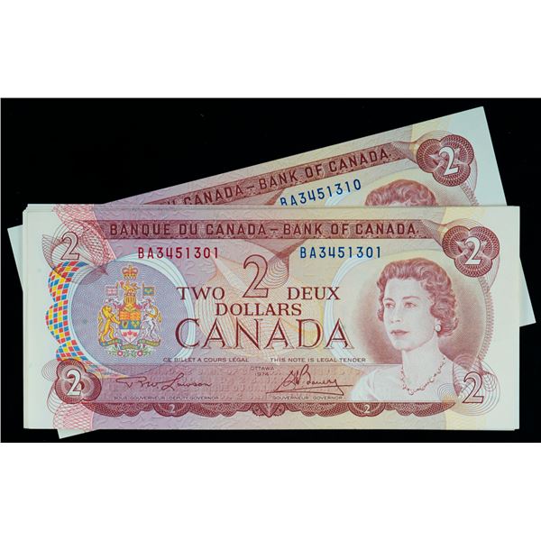 1974 $2 BC-47a #BA3451301-BA3451310.  10 Consecutive notes in Uncirculated or better.