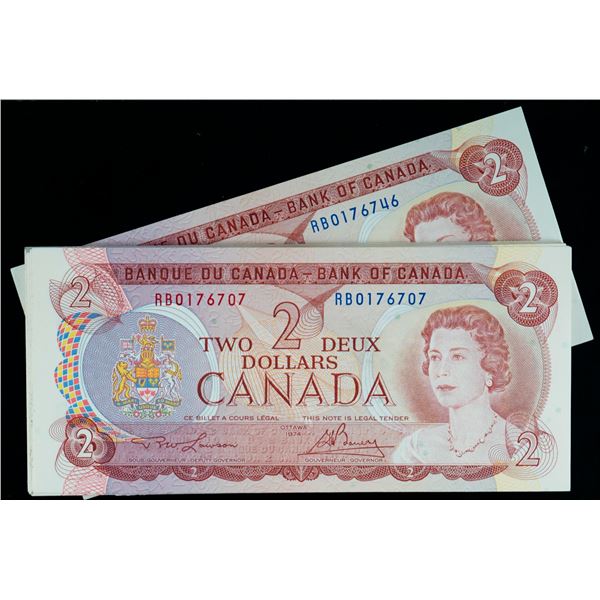 1974 $2 BC-47a #RB0176707-RB0176746.  40 Consecutive notes in Uncirculated or better.