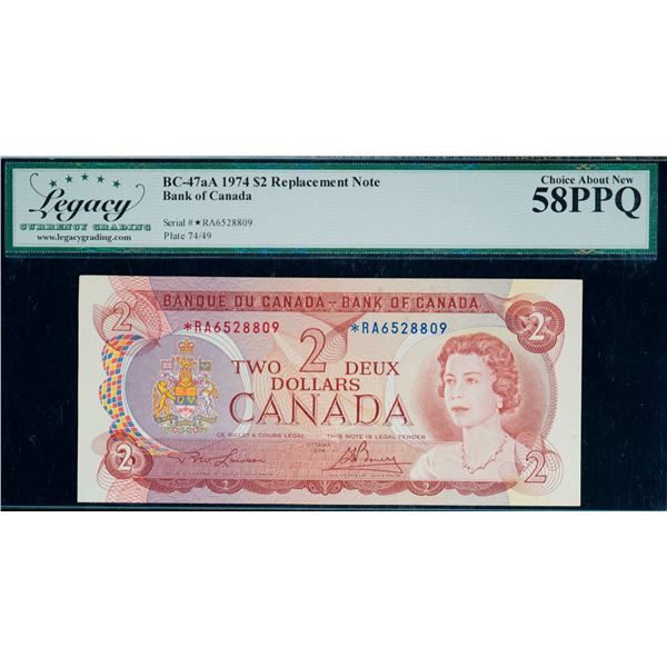 1974 $2 BC-47aA #*RA6528809, Legacy Choice About Uncirculated-58PPQ.