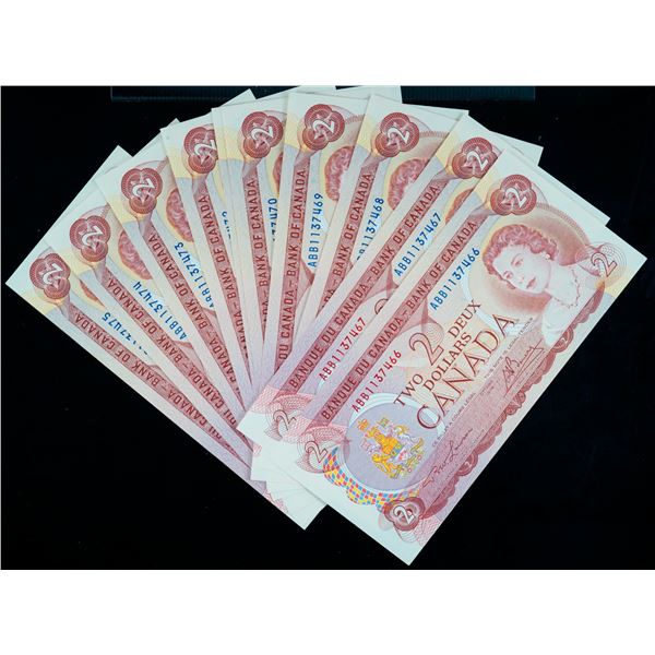 1974 $2 BC-47a-i #ABB1137466-7475  Lot of 10 notes in Gem Uncirculated or better.