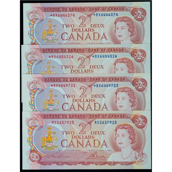 1974 $2 BC-47aT "RS - Test Note", $2 BC-47aA *BX (3), Lot of 4 notes EF to Uncirculated.