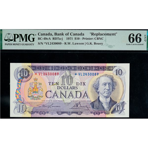 1971 $10 BC-49cA #*VL2430089, PMG Gem Superb Gem Uncirculated-66EPQ.