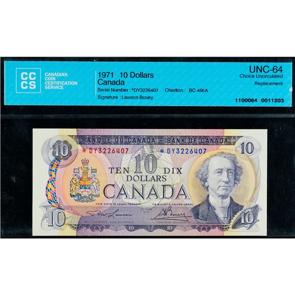 1971 $10 BC-49cA #DY3226407 CCCS Choice Uncirculated-64
