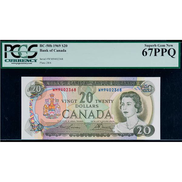1969 $20 BC-50b #WM9402368 PCGS Superb Gem Uncirculated-67PPQ
