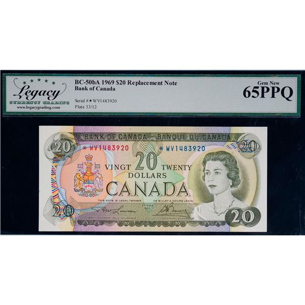 1969 $20 BC-50bA #*WV1483920, Legacy Gem Gem Uncirculated-65PPQ.