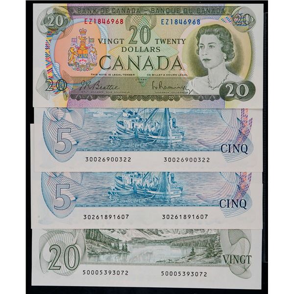 1969-1979 Note set.  Includes 1969 $20, 1979 $5 (2), 1979 $20.  All 4 notes Unc to Gem Unc.