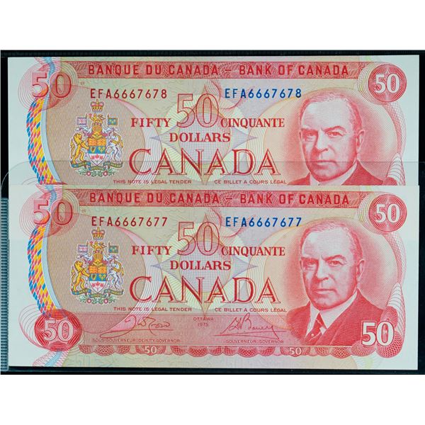 1975 $50 BC-51b #EFA6667677-7678 Lot of 2 consecutive notes AU or better.