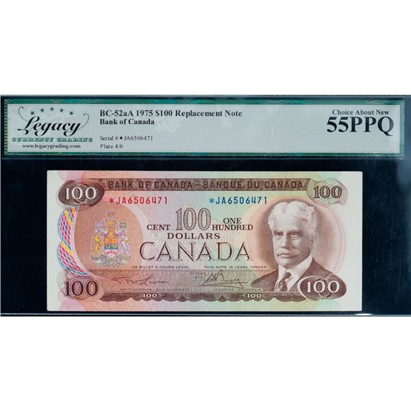 1975 $100 BC-52aA #*JA6506471, Legacy CH Choice About Uncirculated-55PPQ.