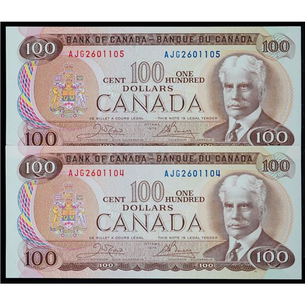 1975 $100 BC-52b #AJG2601104-1108.  2 Consecutive notes in Uncirculated or better.