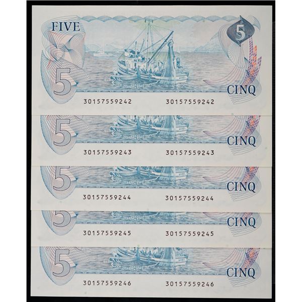 1979 $5 BC-53a #30157559242-9246- Lot of 5 notes in Uncirculated or better.