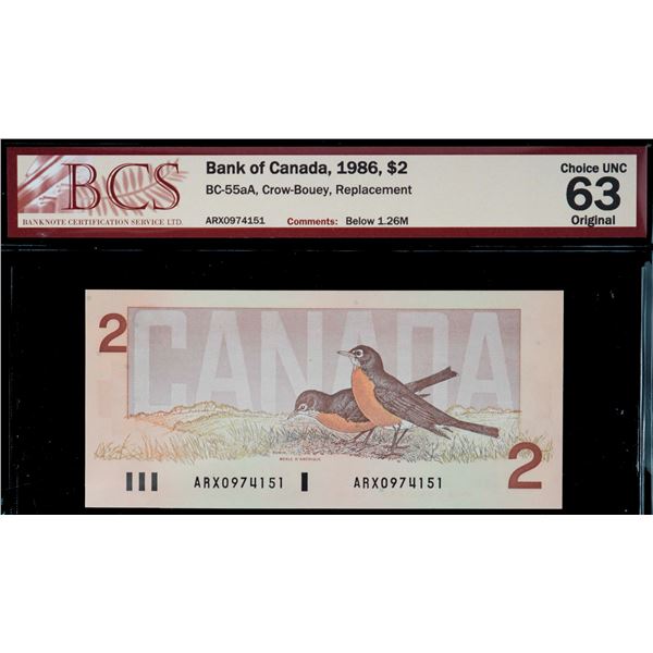 1986 $2 BC-55aA (2). Both notes BCS Choice Uncirculated-63 to Choice Uncirculated-64