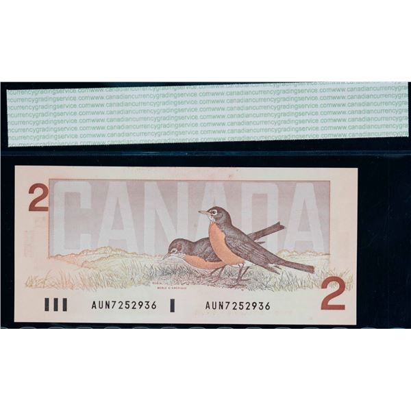 1986 $2 BC-55b "cross over signature".  Lot of 4 notes CCGS Choice Uncirculated-64 to Gem Uncirculat