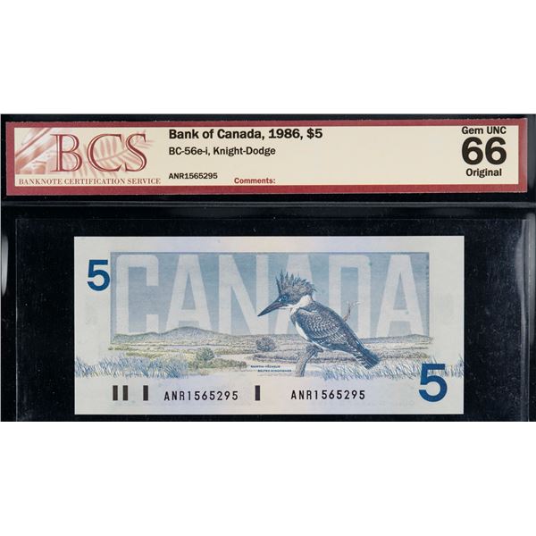 1986 $5 BC-56e-i #ANR1565295 BCS Superb Gem Uncirculated-66 Original.