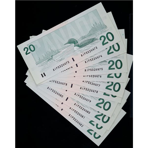 1991 $20 #AIP5324473-4482 Lot of 10 Gem Uncirculated notes.