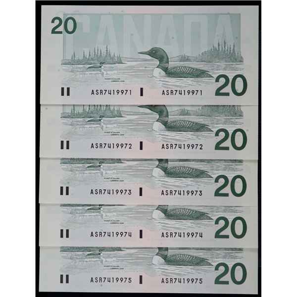 1991 $20 #ASR7419971-9975 Lot of 5 Gem Uncirculated notes.